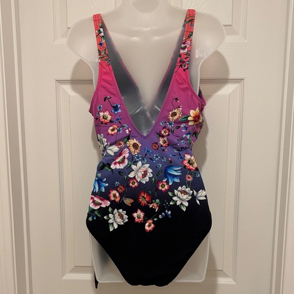 Johnny Was Pink Purple Blue Floral Wrap One-Piece Swimsuit.  New. - Picture 6 of 10